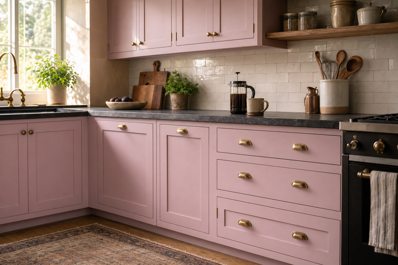 Pleasant Violet by Valspar on cabinets