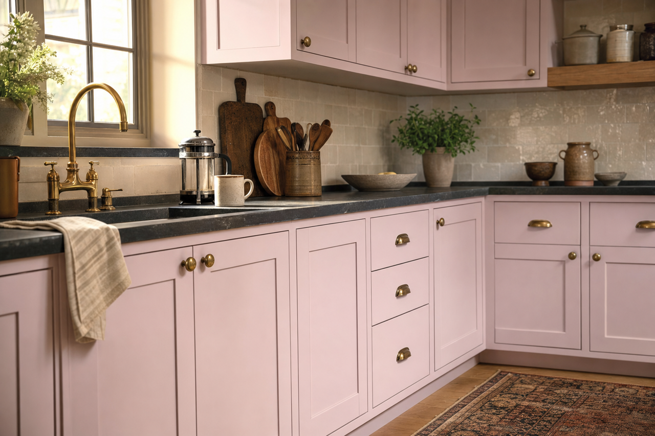 Dreamy Heather by Valspar on cabinets
