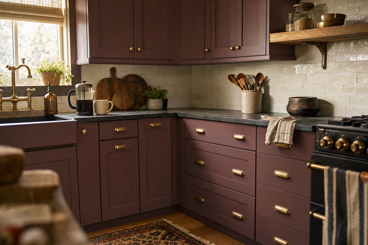 Purple Earth by Valspar on cabinets