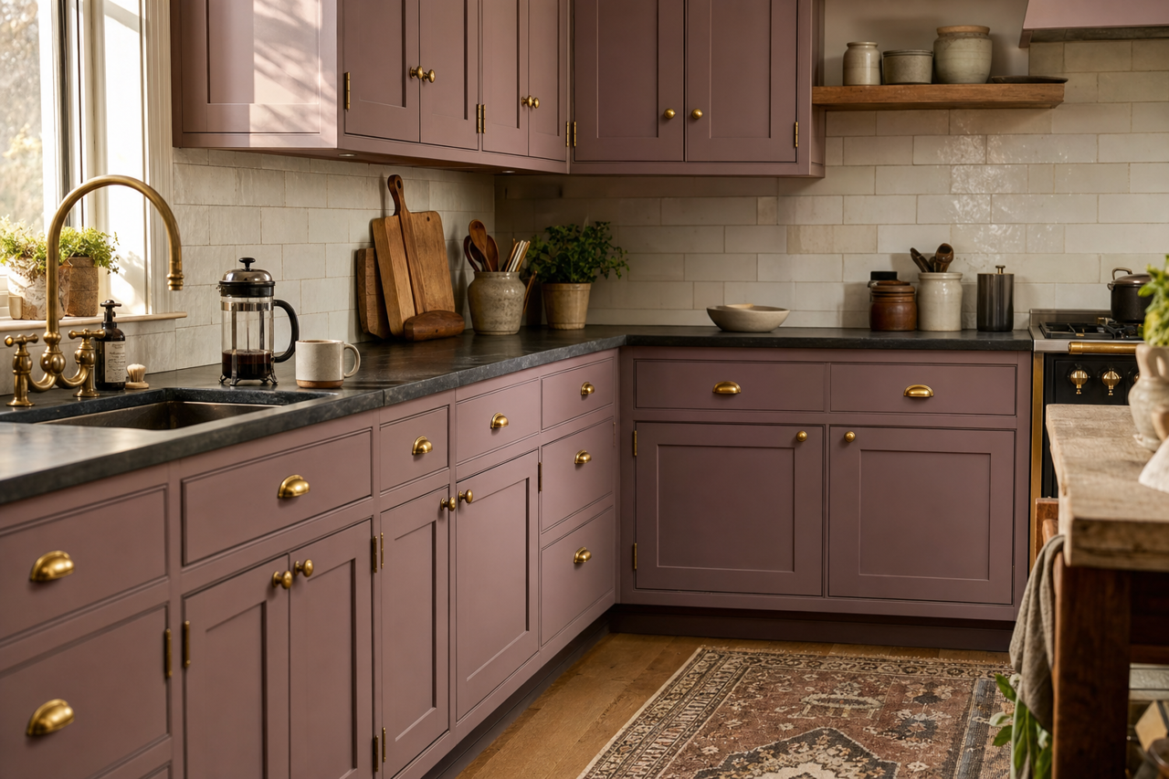 Smoked Mulberry by Valspar on cabinets