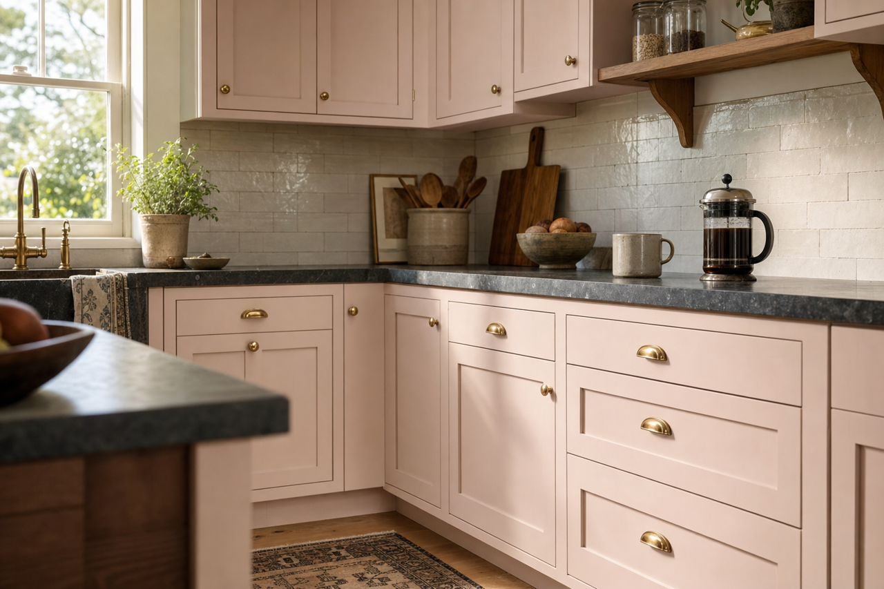Pressed Blossoms by Valspar on cabinets