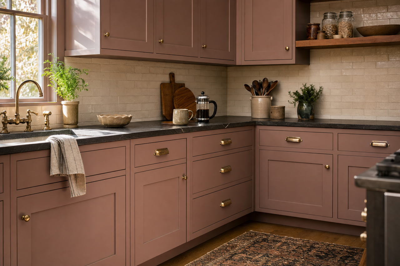 Irish Tea by Valspar on cabinets