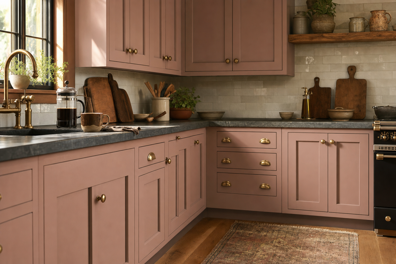 Cherry Taupe by Valspar on cabinets
