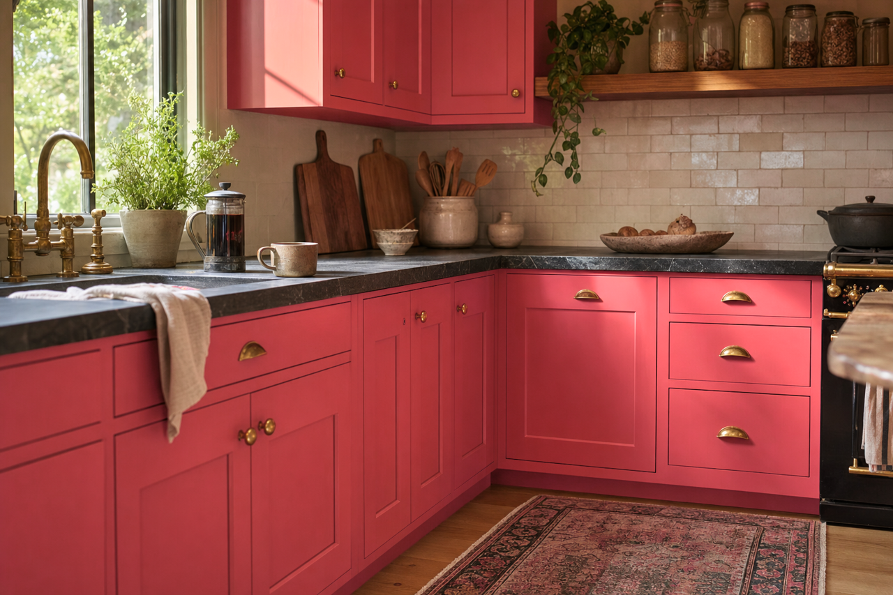 Berrylicious by Valspar on cabinets