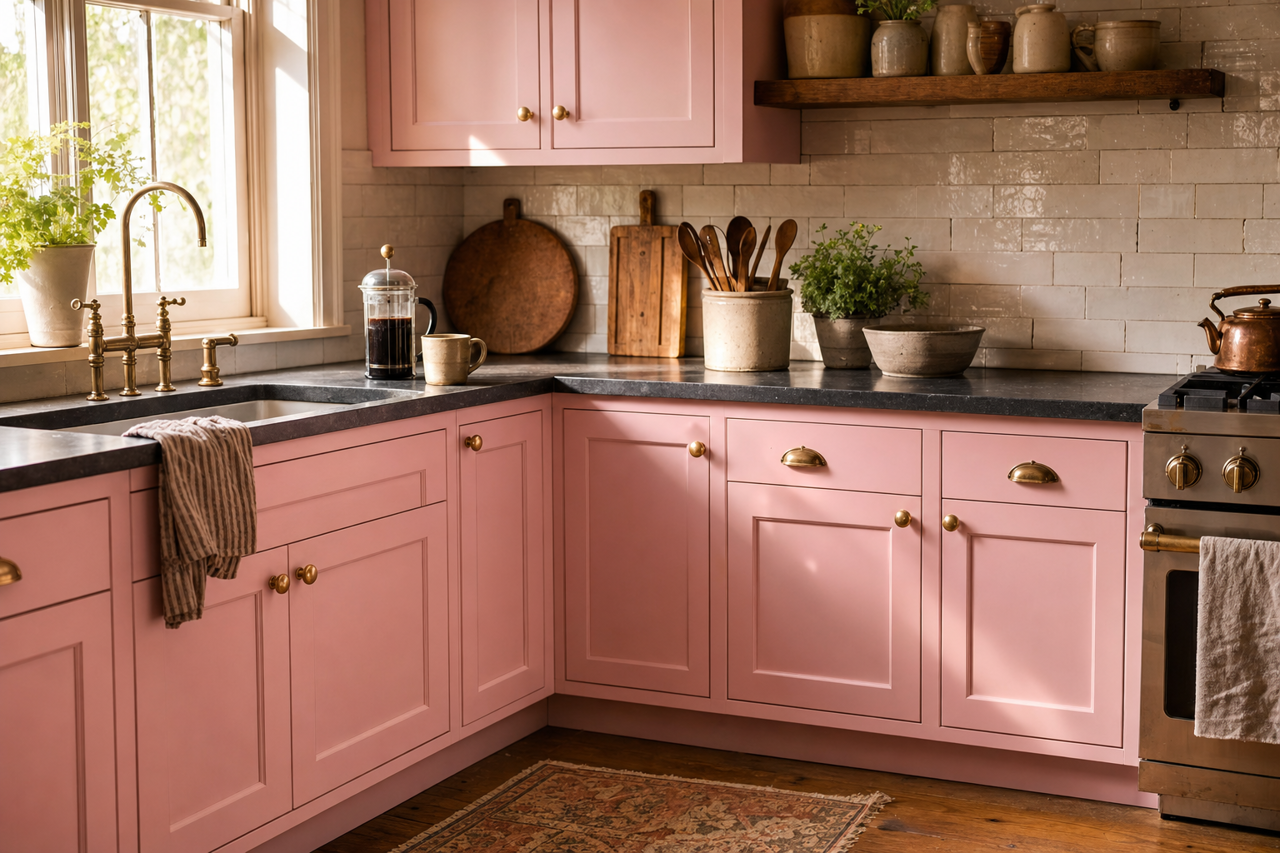 Rosy Cheeks by Valspar on cabinets