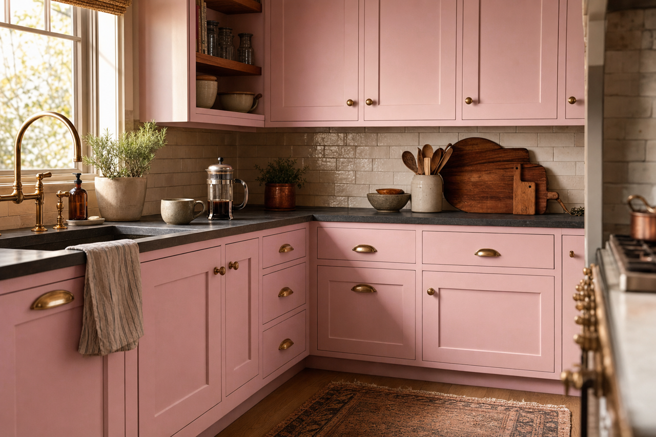 Dawn's Reveal by Valspar on cabinets