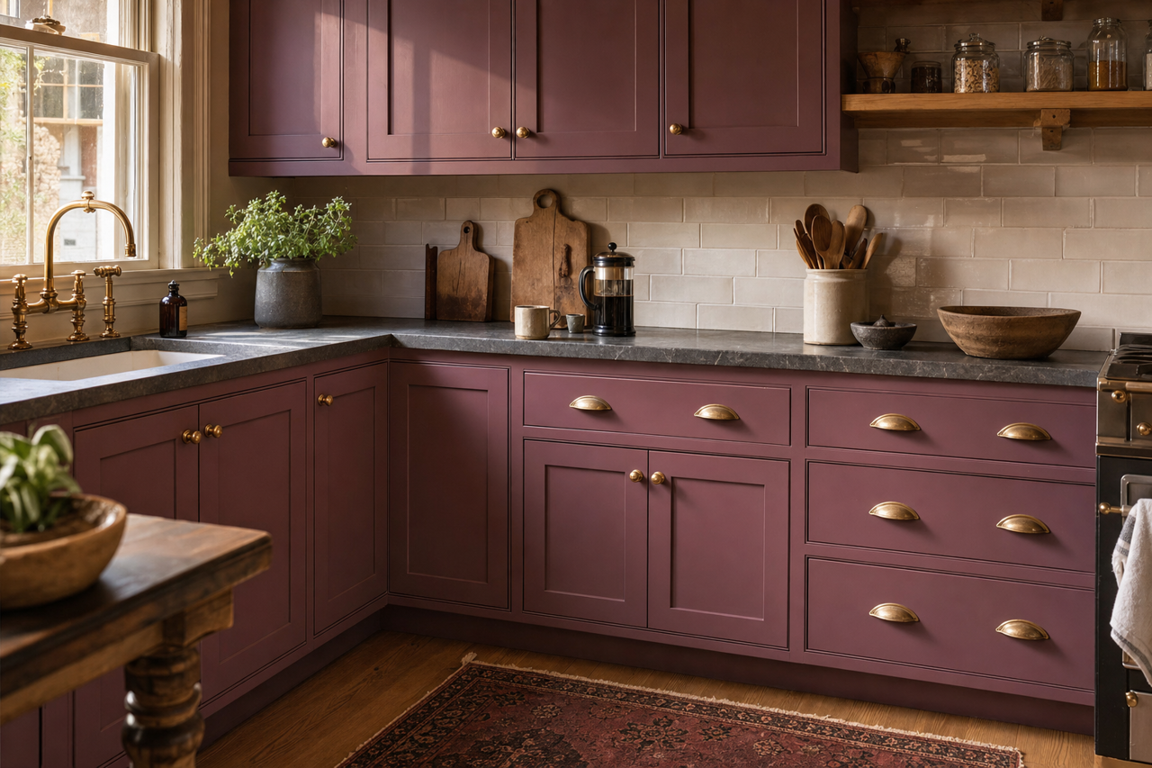 Vintage Grape by Valspar on cabinets