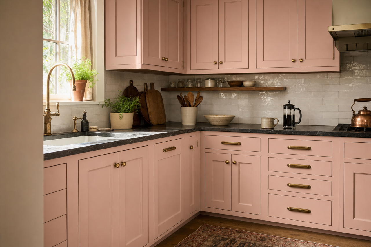 Embroidery Rose by Valspar on cabinets