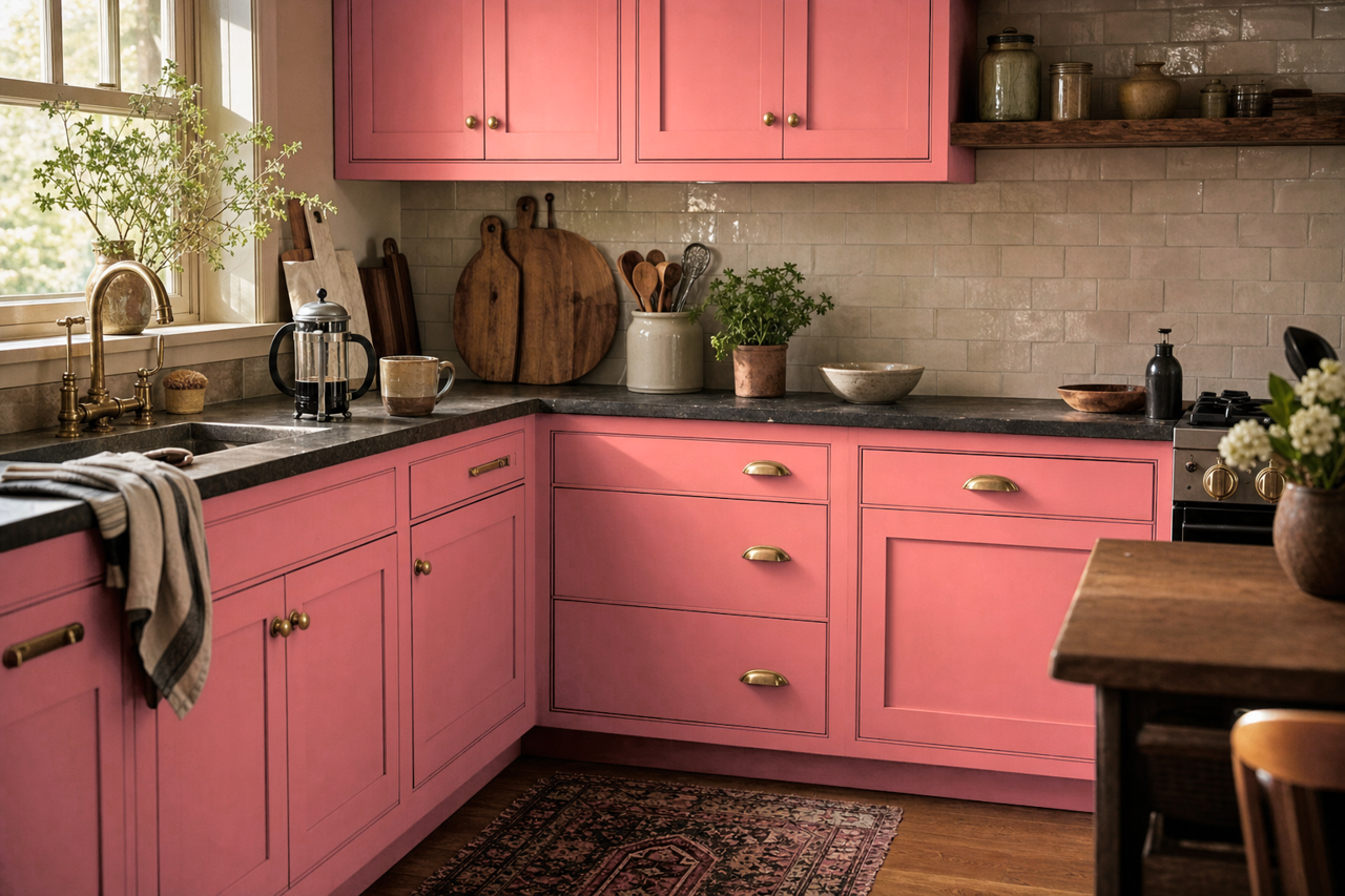 Poppy Field by Valspar on cabinets