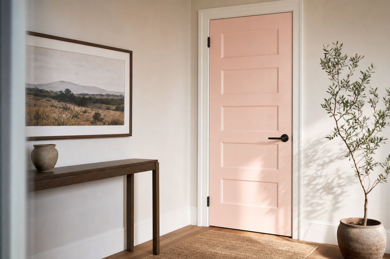 Pink Wink by Valspar on interior-doors