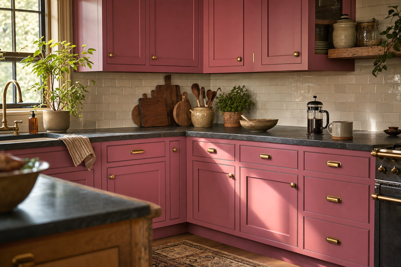 Pretty Peony by Valspar on cabinets