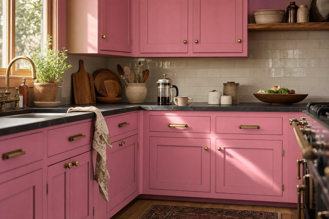 Peruvian Pom Pom by Valspar on cabinets