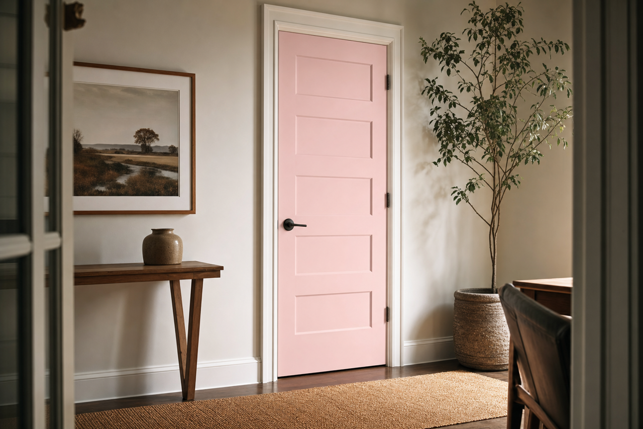 Pink Taffy by Valspar on interior-doors