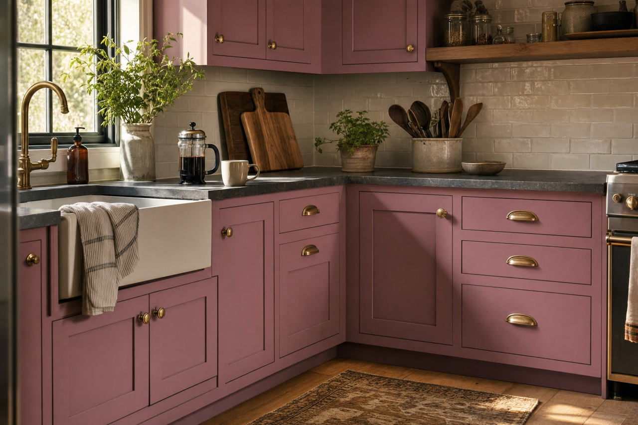 Posh Rose by Valspar on cabinets
