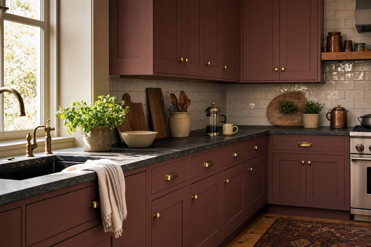 Brown Plum by Valspar on cabinets