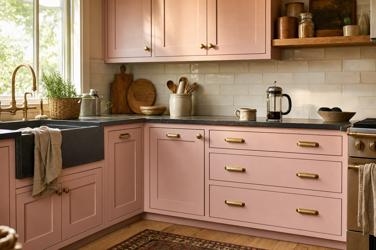 Bombay Pink by Valspar on cabinets