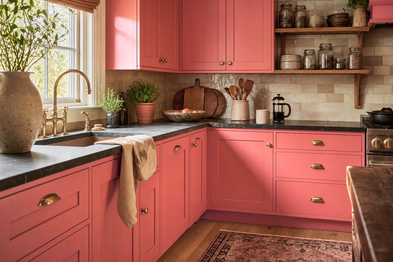 Rouge Red by Valspar on cabinets