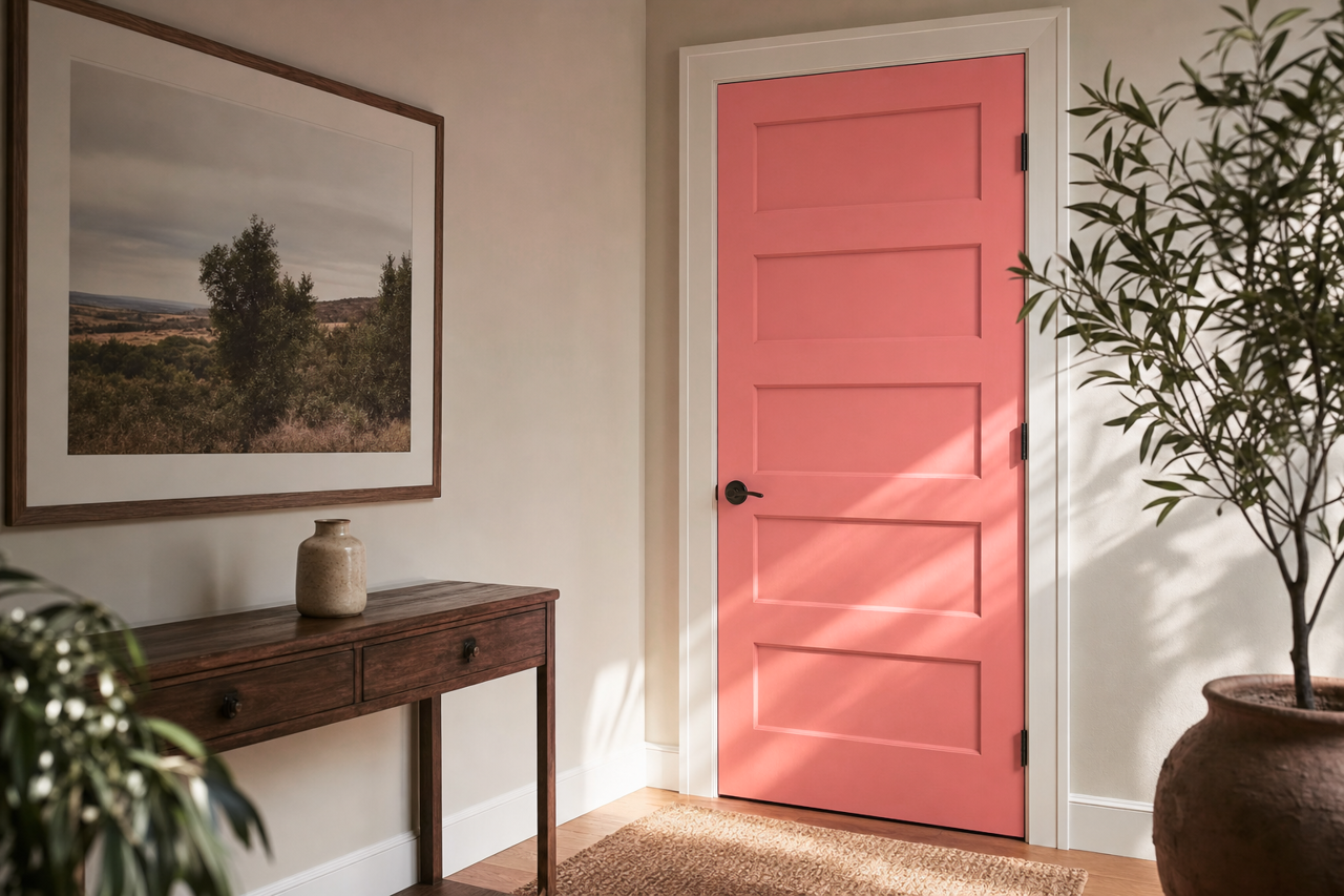 Powder Peach by Valspar on interior-doors