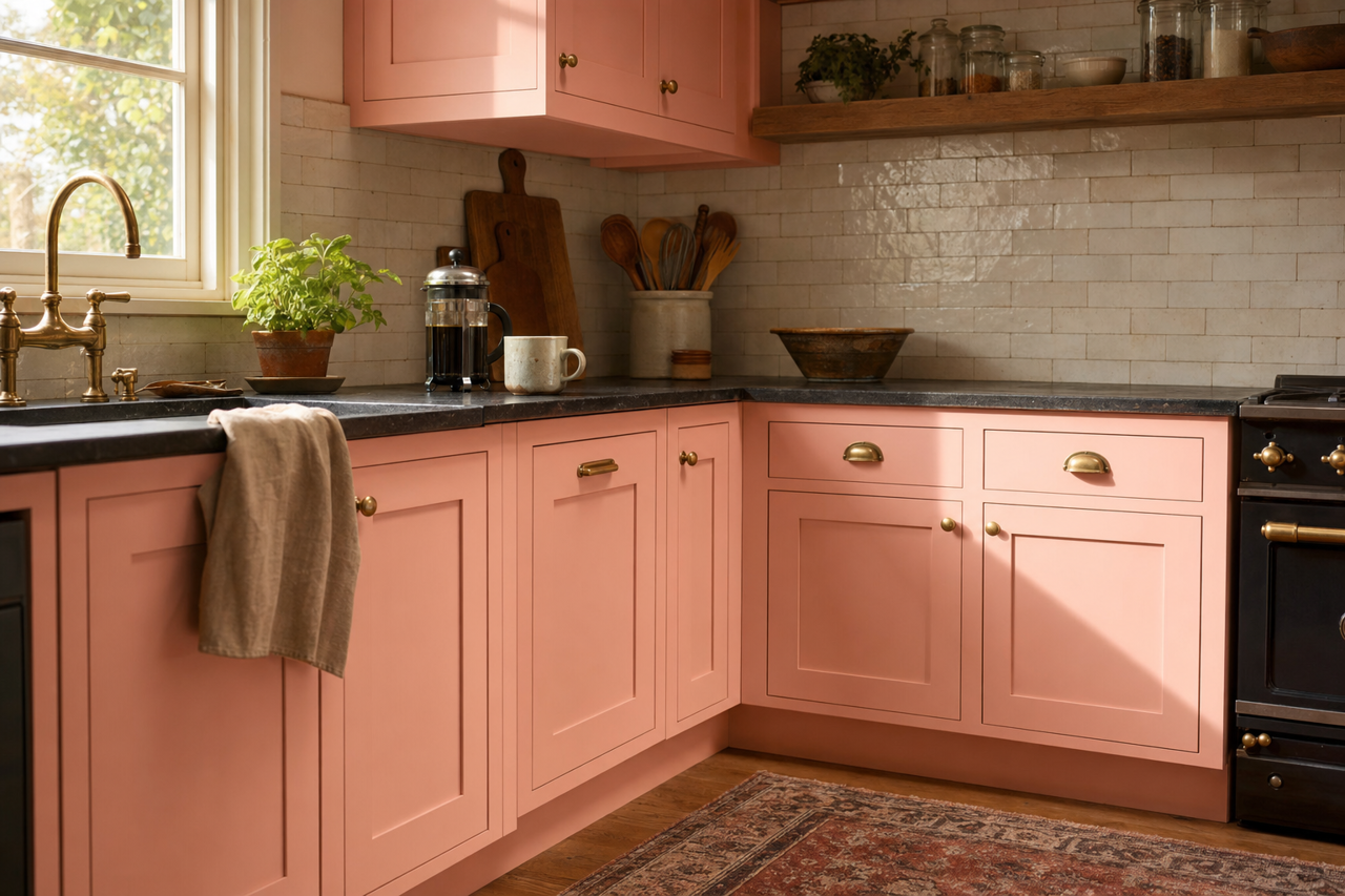 Tea Rose by Valspar on cabinets
