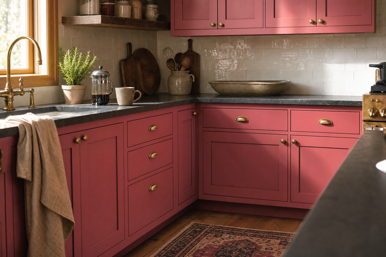 Sienna Dust by Valspar on cabinets