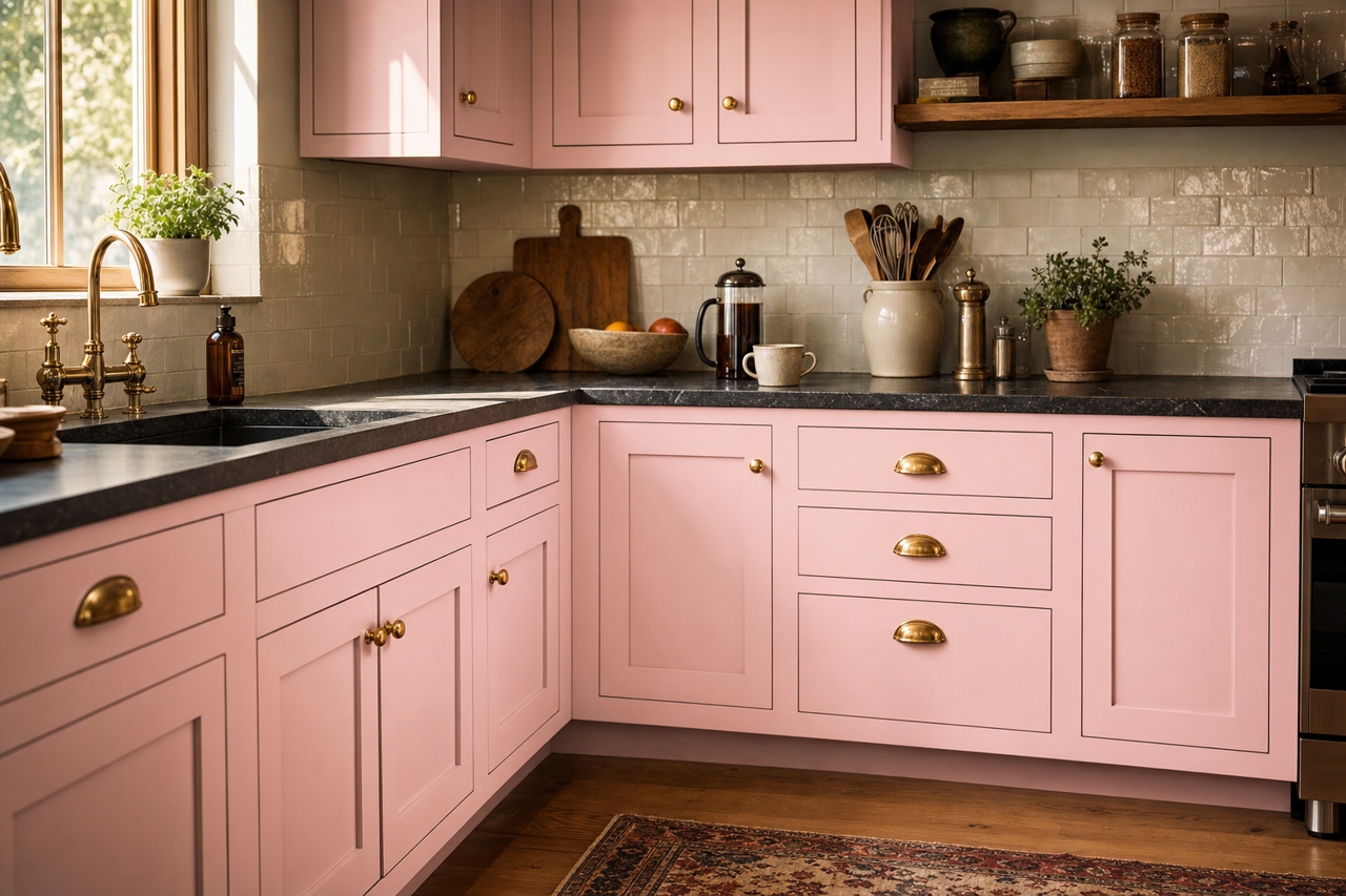 Art Deco Pink by Valspar on cabinets