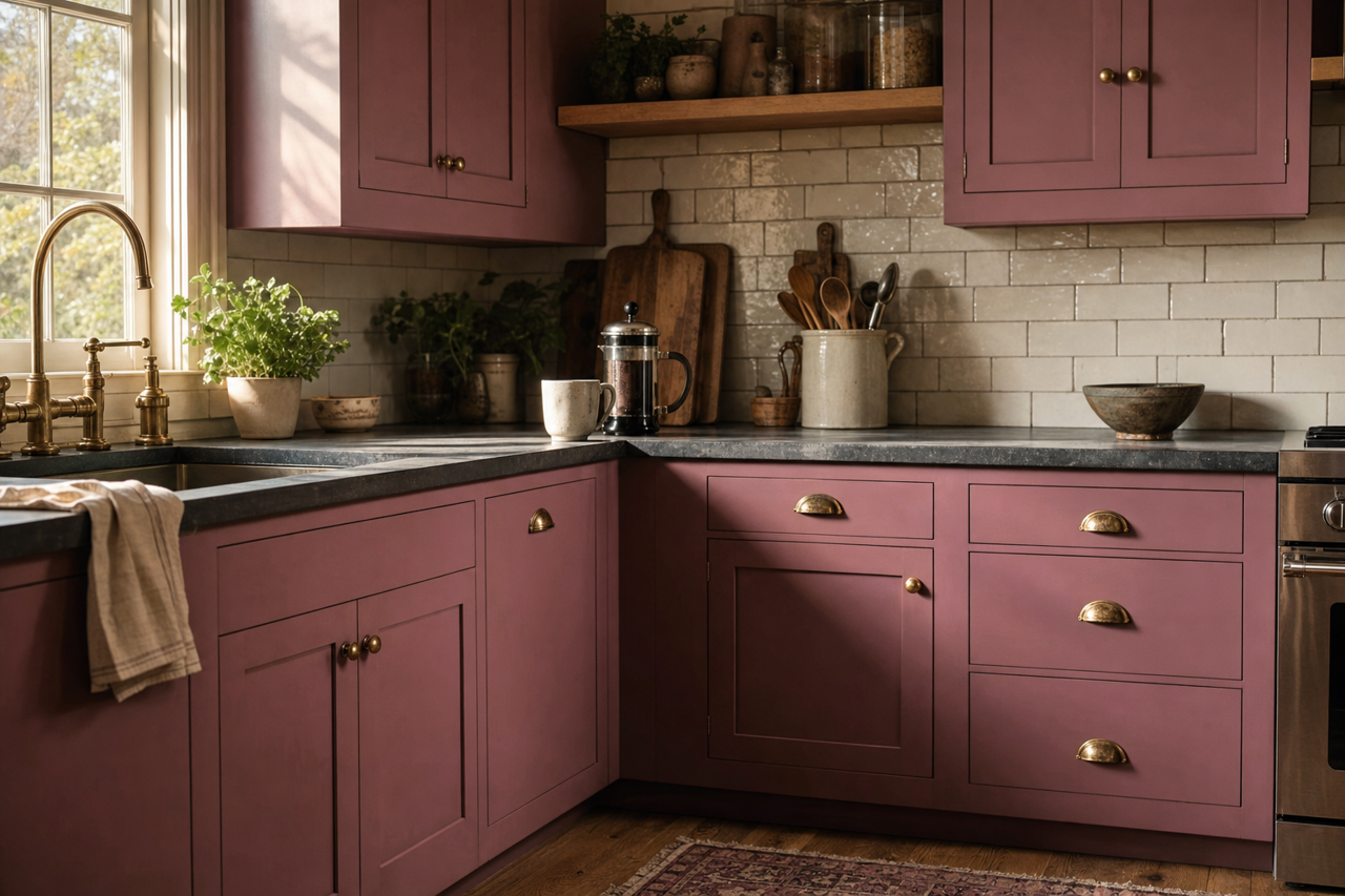 High Country Rose by Valspar on cabinets