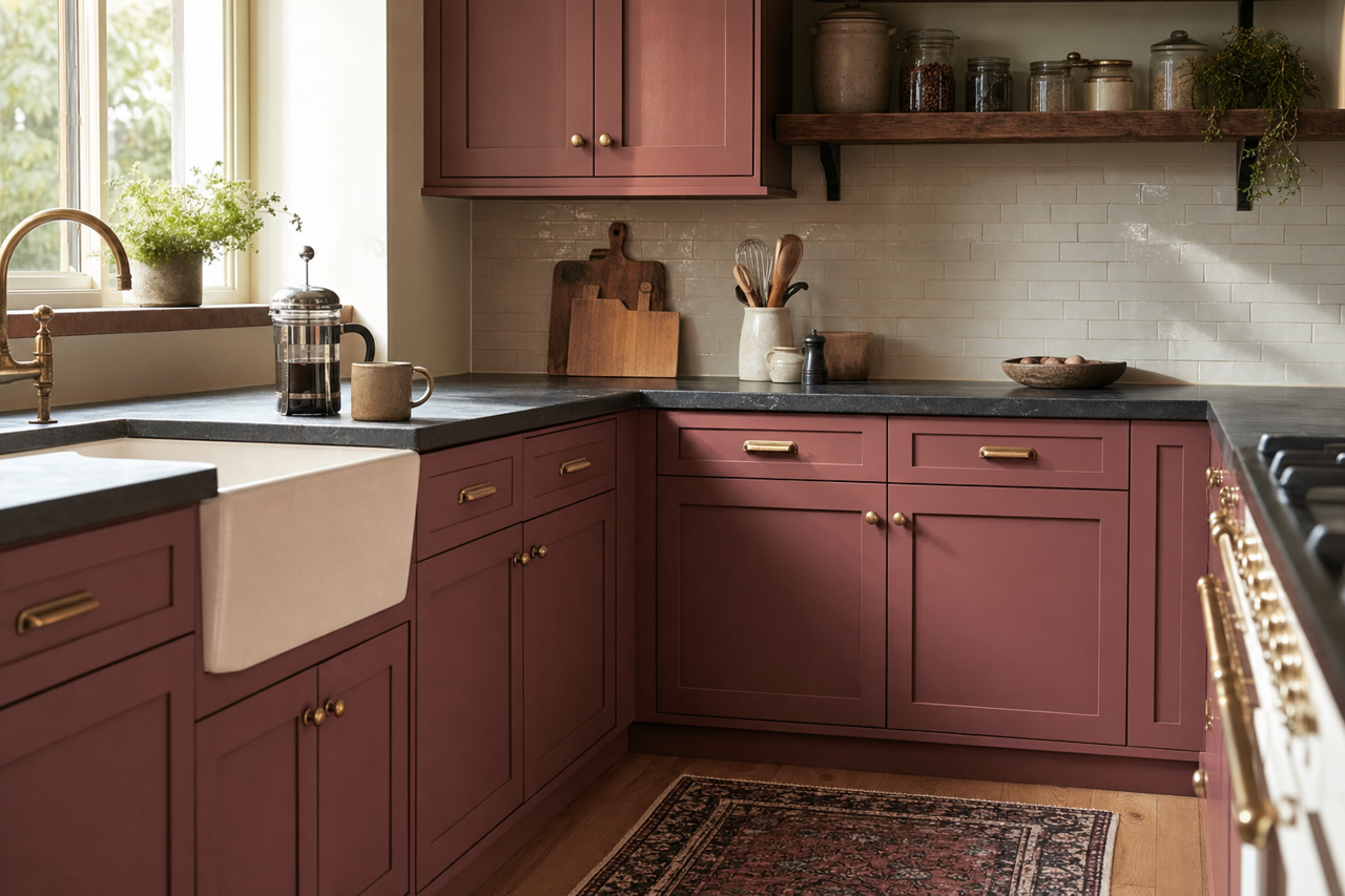 Earth Rouge by Valspar on cabinets