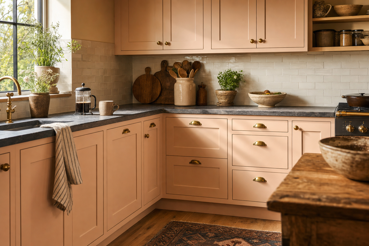 Rodeo Dust by Valspar on cabinets