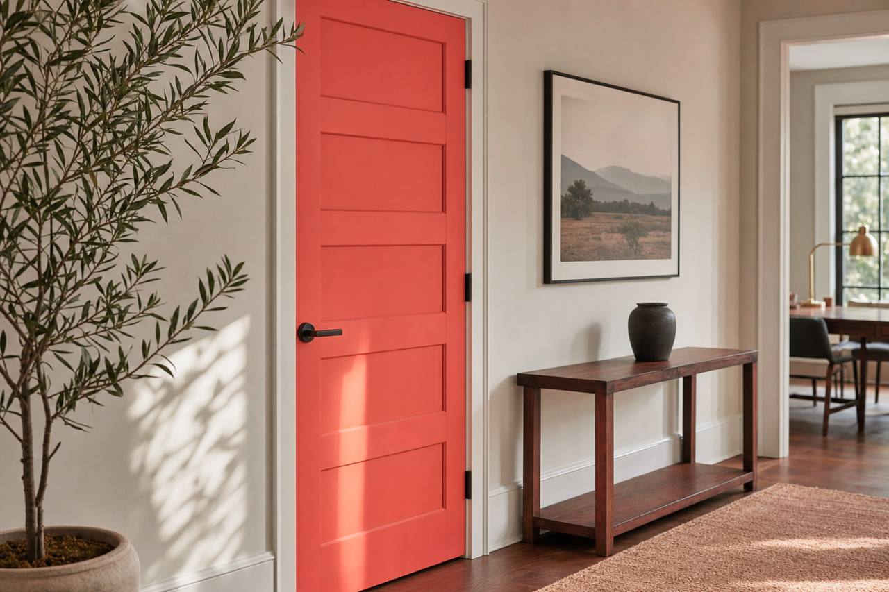 Blaze Orange by Valspar on interior-doors