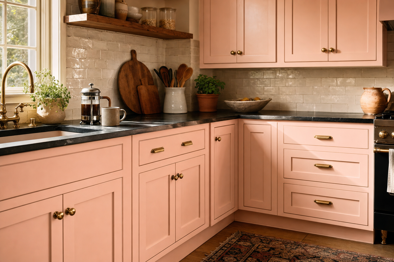 Baby Blush by Valspar on cabinets