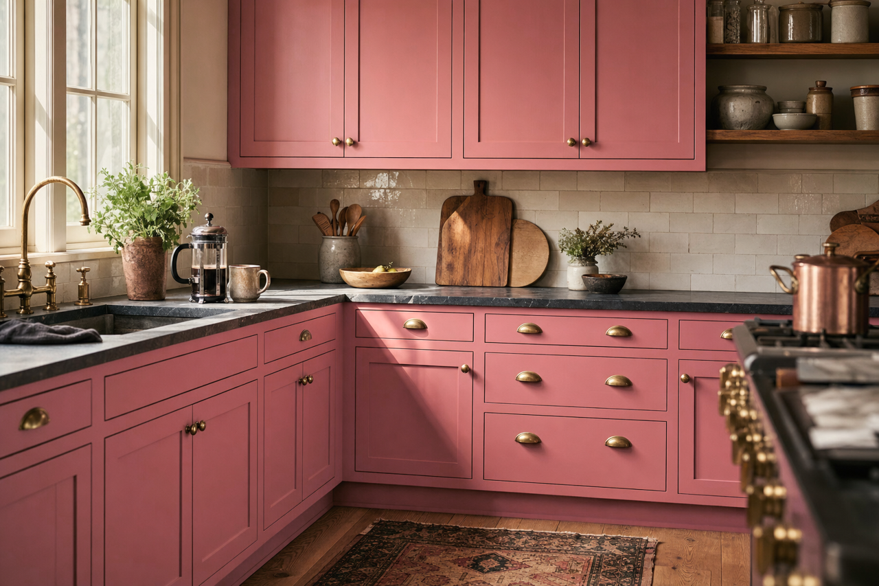 Brazilian Blush by Valspar on cabinets