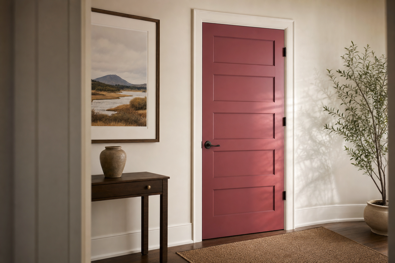 Muted Red by Valspar on interior-doors