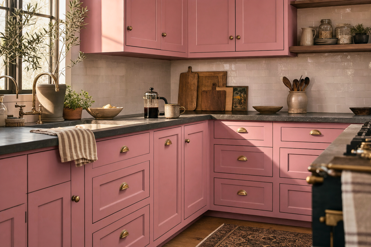 Romantic Rose by Valspar on cabinets