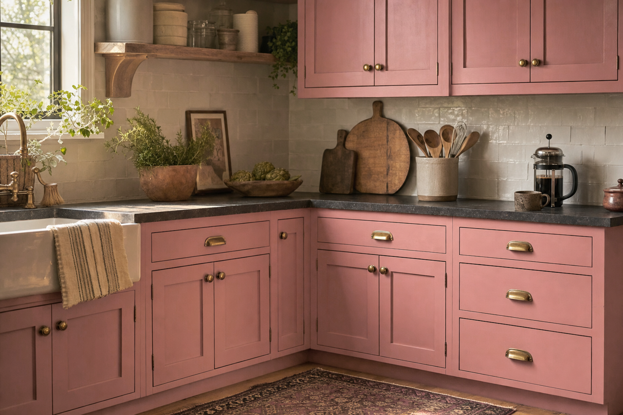 New Haven Rose by Valspar on cabinets