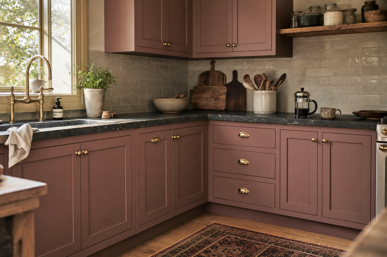 Smoky Hazelnut by Valspar on cabinets