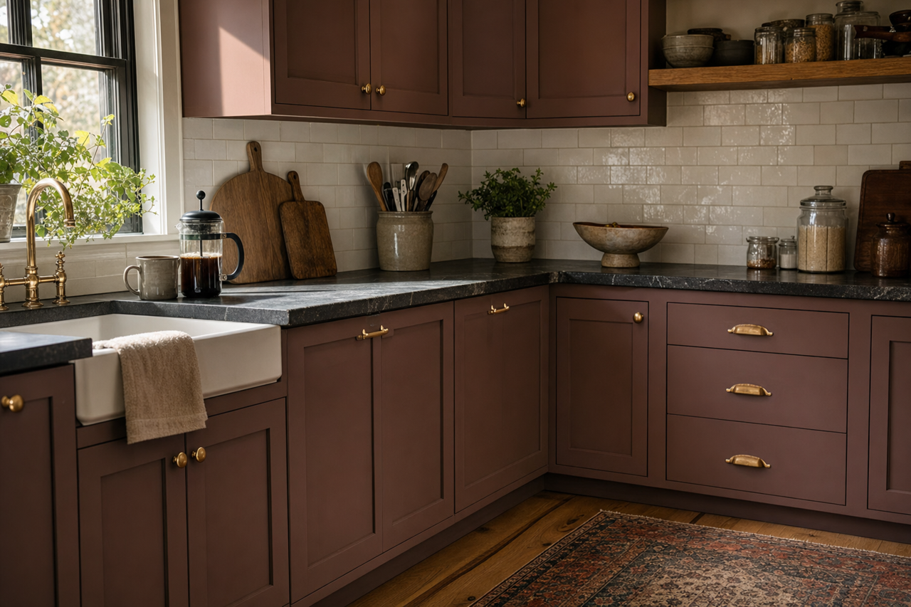 Bridle Leather Brown by Valspar on cabinets