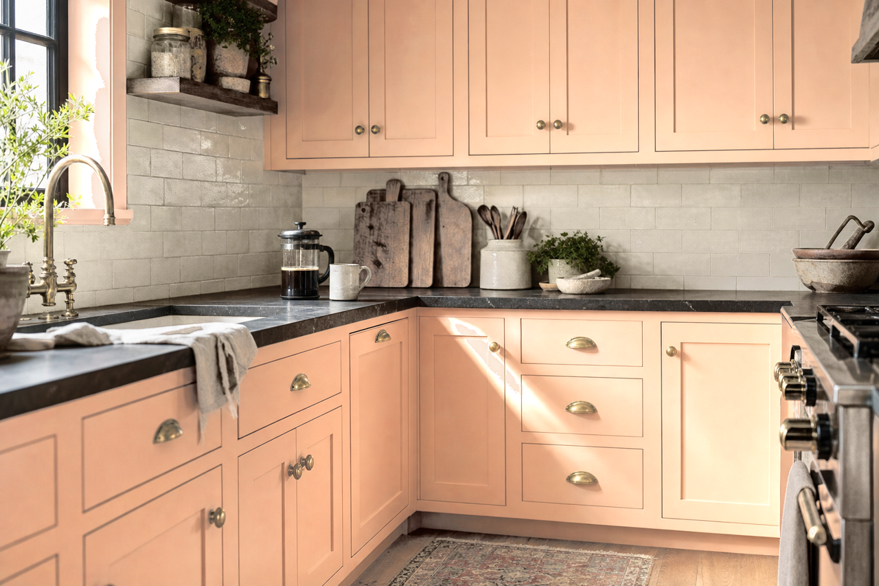 Melon by Benjamin Moore on cabinets