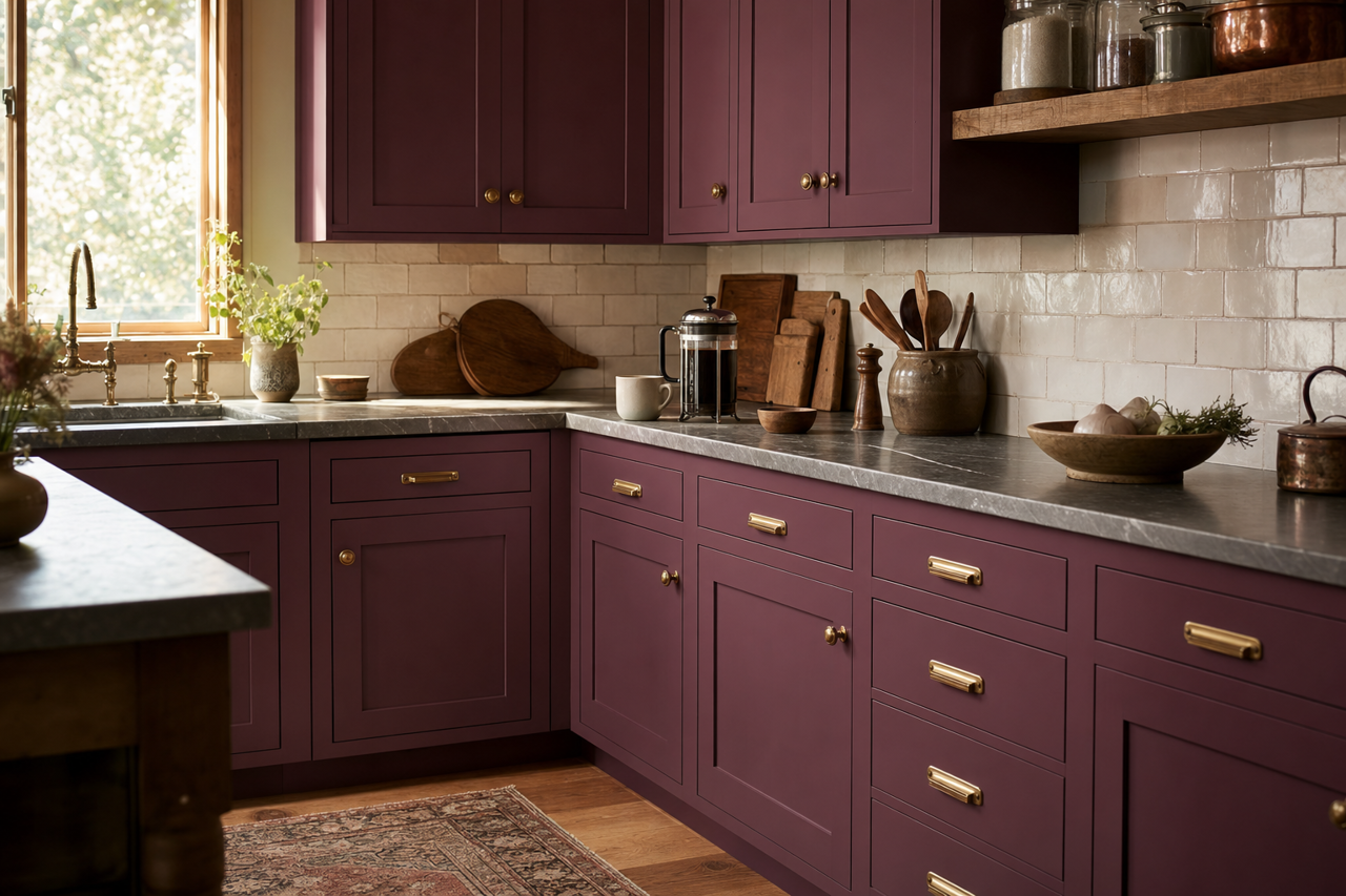 Poetic Purple by Valspar on cabinets
