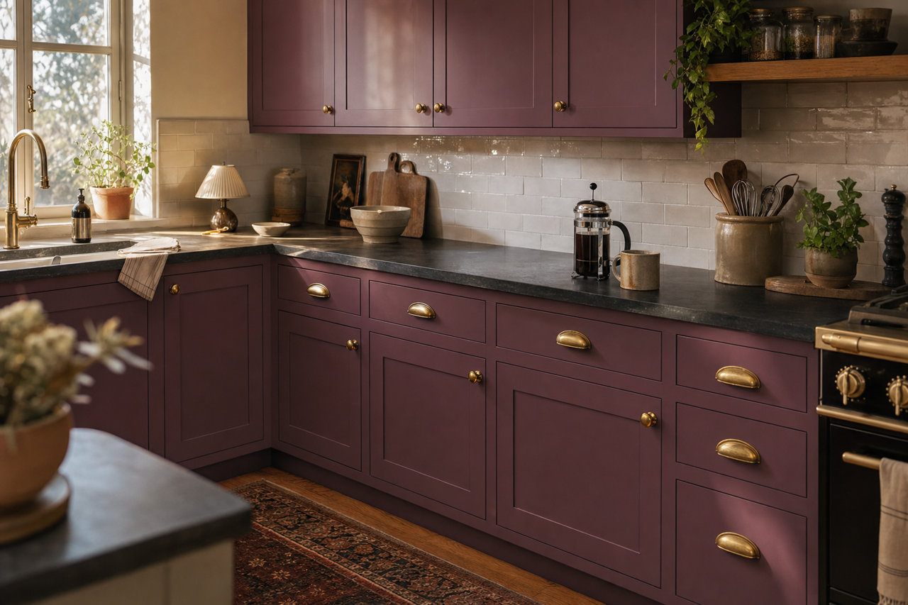 Gypsy Rouge by Valspar on cabinets