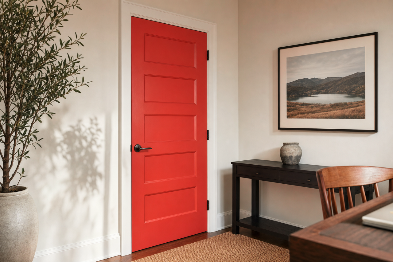 Scarlet Sun by Valspar on interior-doors