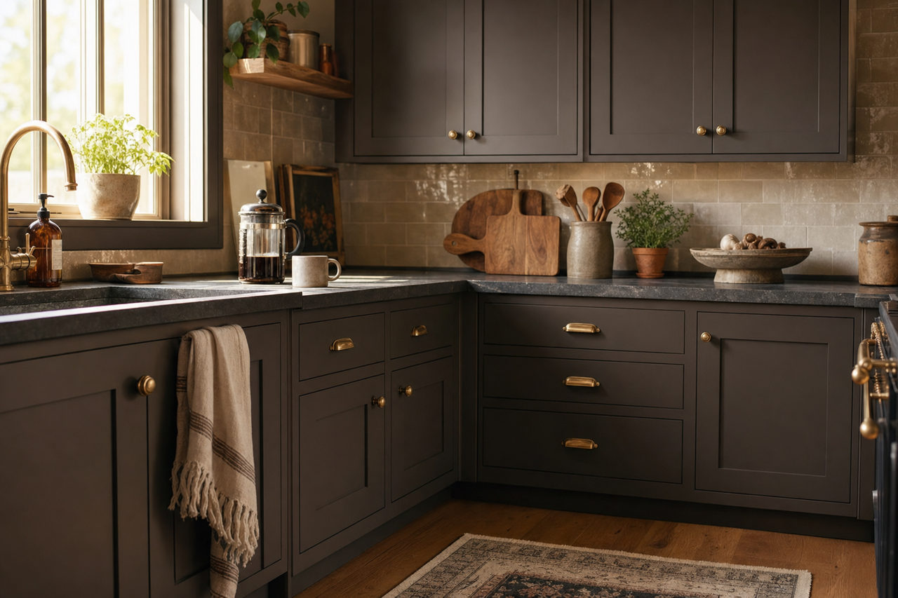 Brown Velvet by Valspar on cabinets