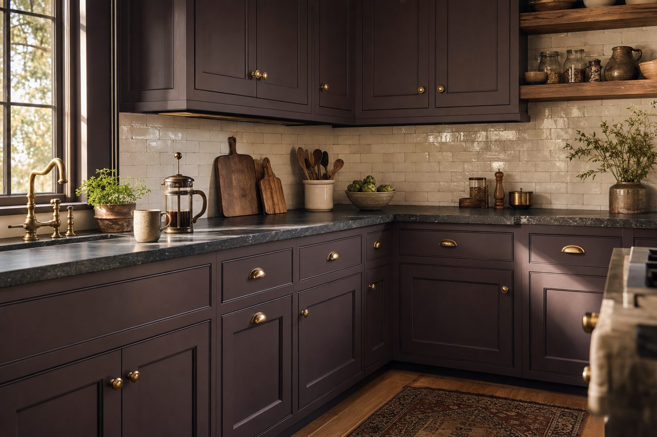 Antique Burgundy by Valspar on cabinets