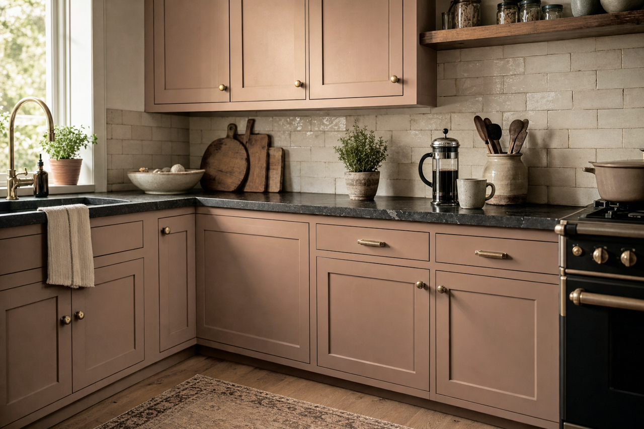 Taupetone by Benjamin Moore on cabinets