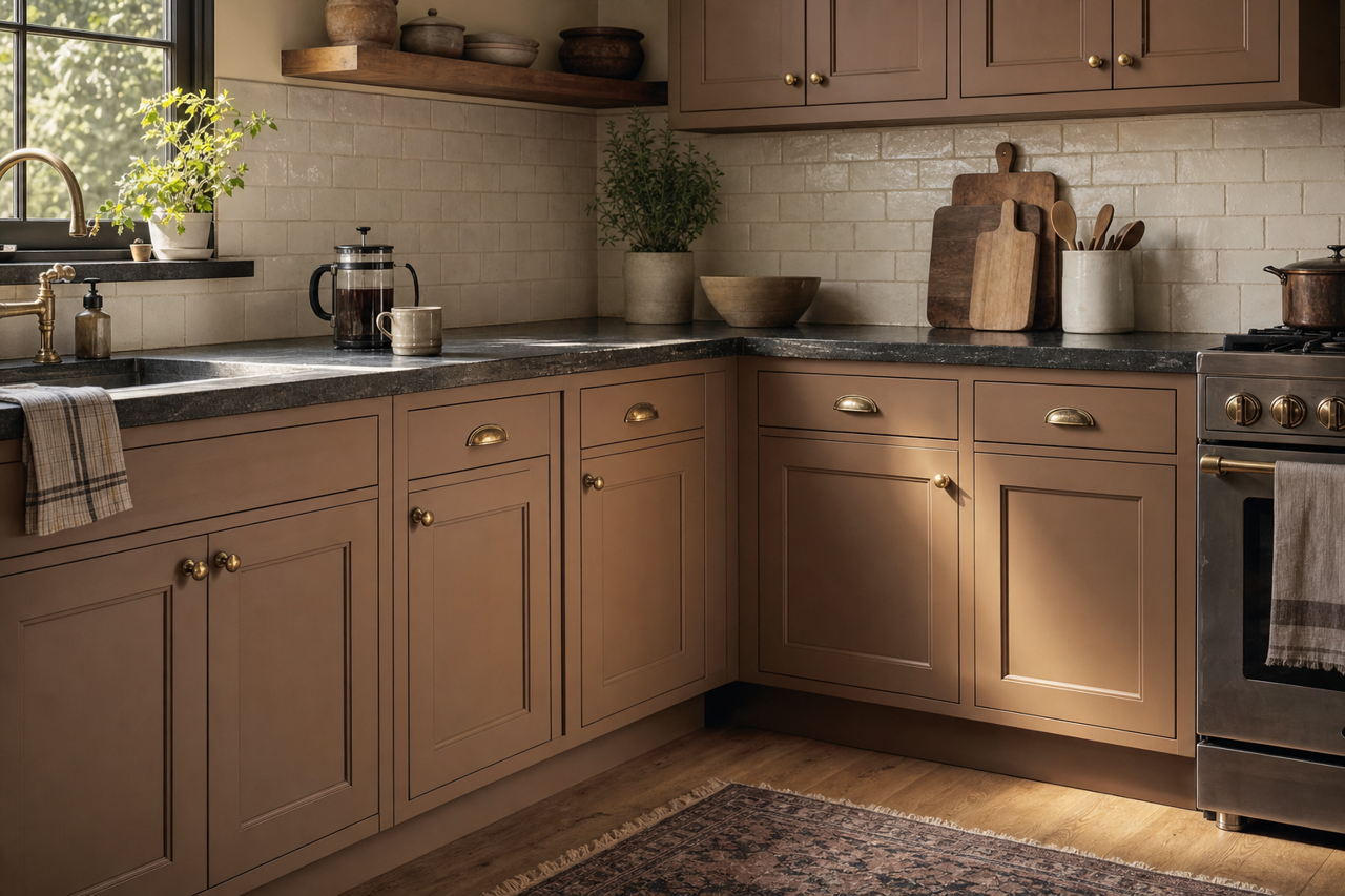 Coconut by Benjamin Moore on cabinets