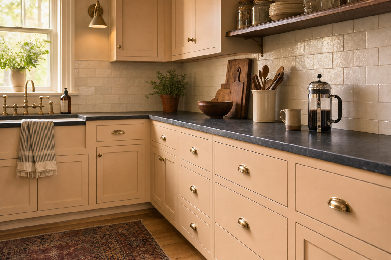 Brandy Cream by Benjamin Moore on cabinets