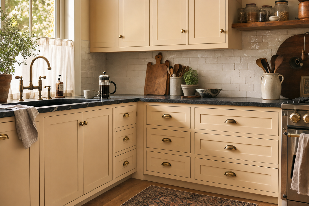 Carlisle Cream by Benjamin Moore on cabinets