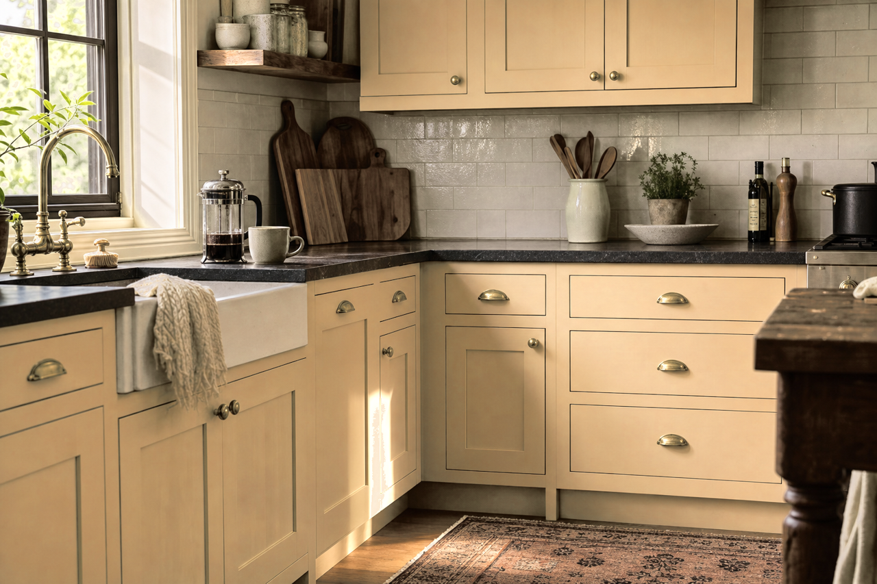 Sandy by Benjamin Moore on cabinets