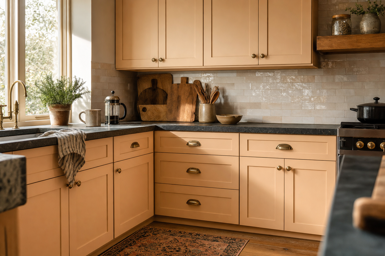 Melon by Benjamin Moore on cabinets
