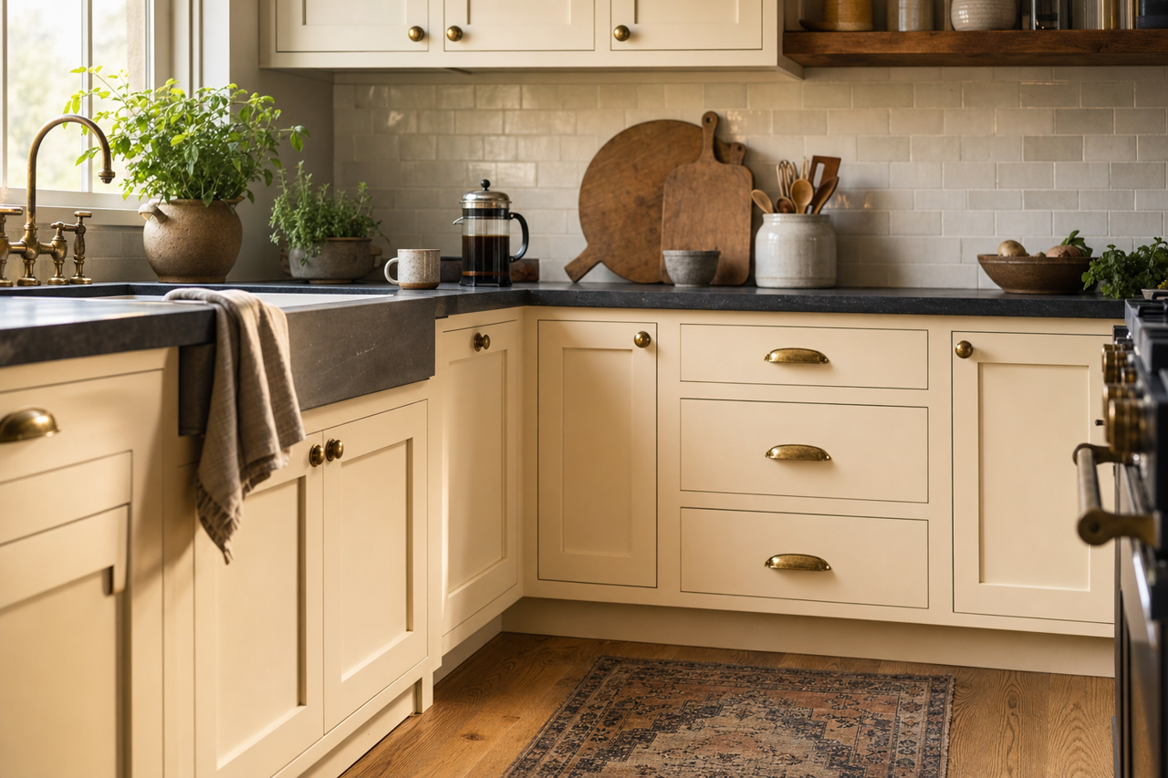 Wood Ash by Benjamin Moore on cabinets