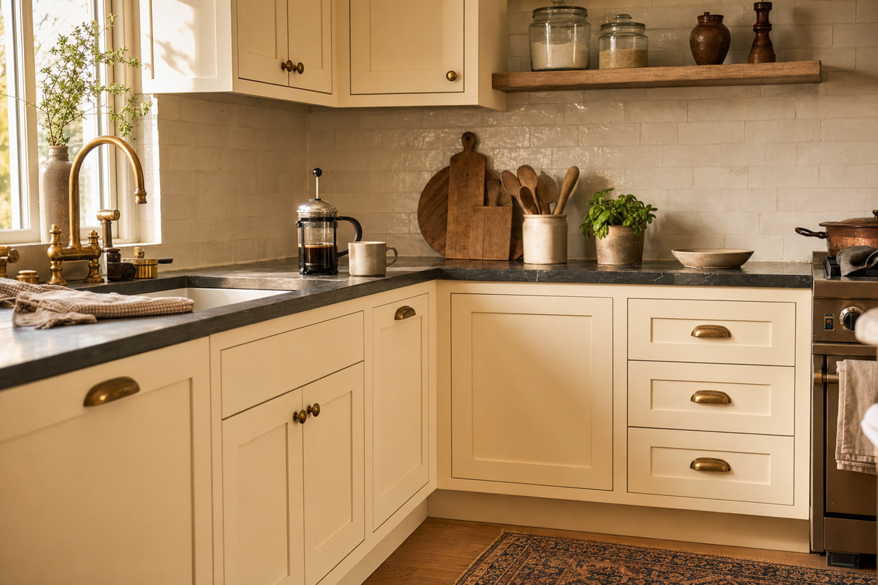 Barely Beige by Benjamin Moore on cabinets